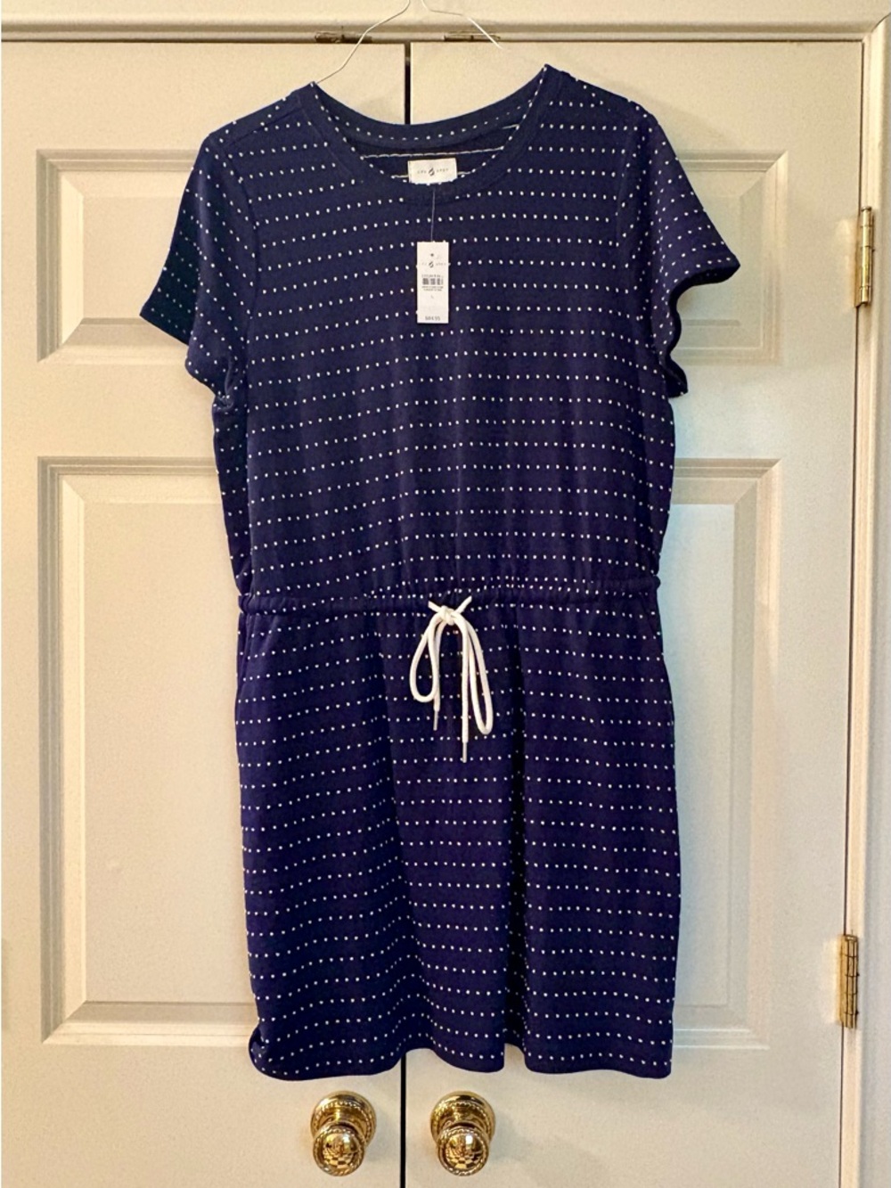 Lou & Grey Navy Dot Drawstring Mini Dress